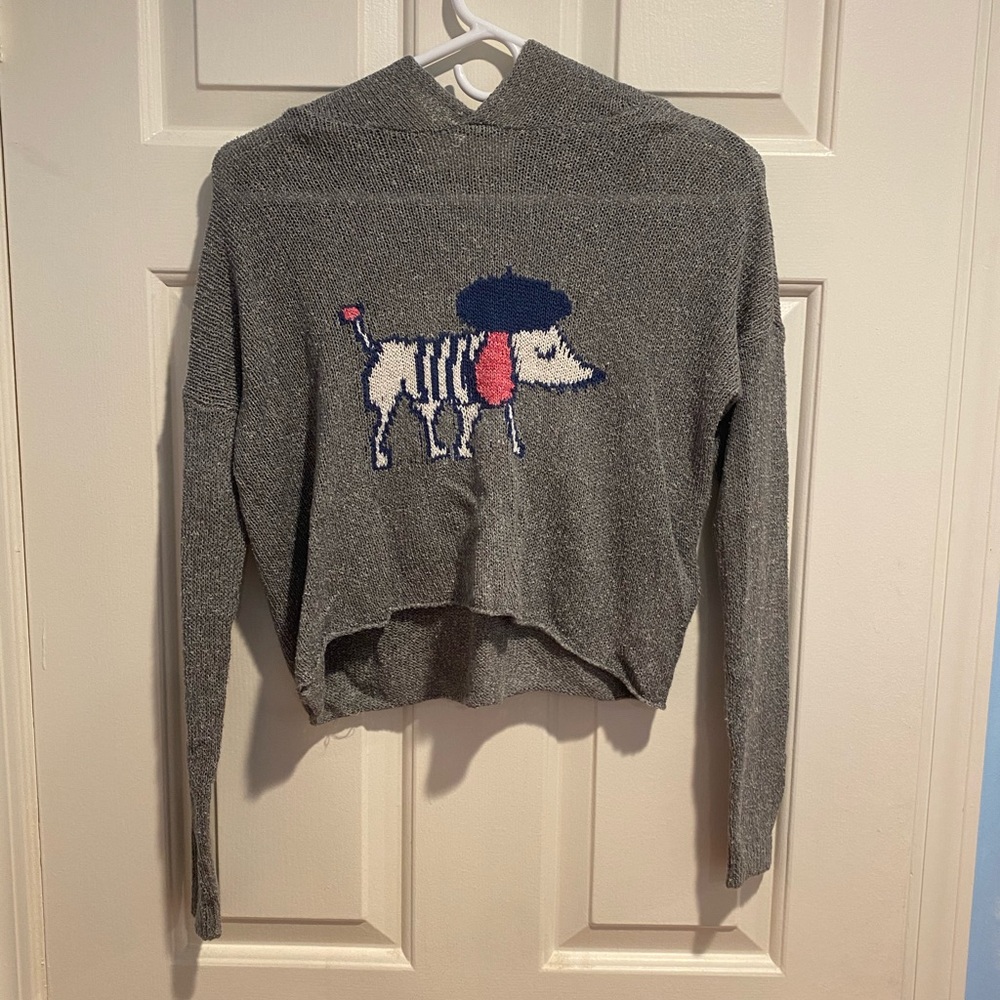 Girls Hooded Sweater with Cute Dog on Front